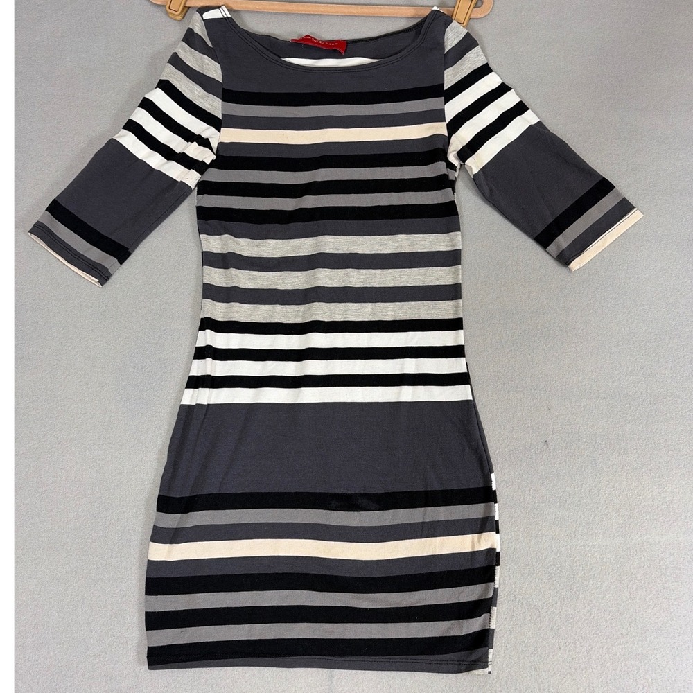 Akira Chicago Red Label Striped Bodycon Mini Dress Grey Black White Size M
